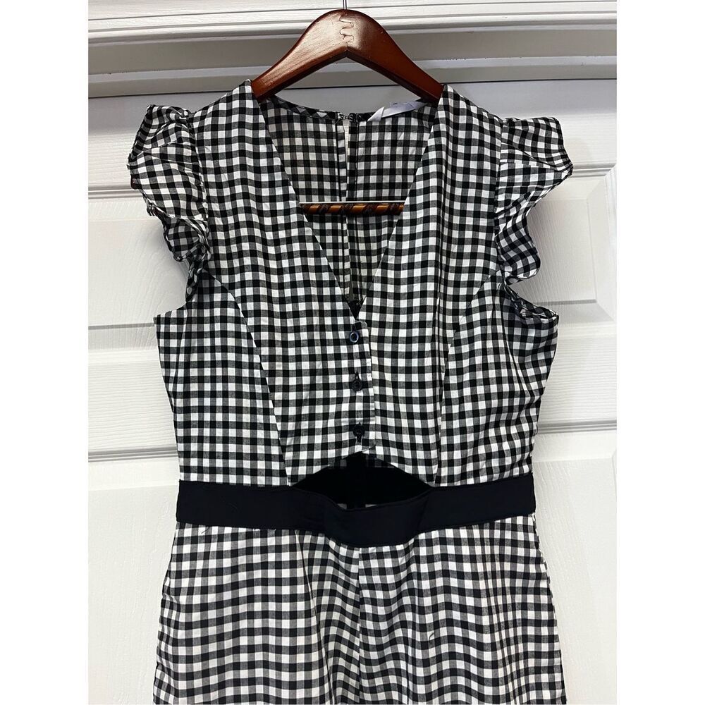 BCBGeneration Black & White Gingham Cut Out Wide Leg Jumpsuit Sz 10 NWT - Picture 4 of 11